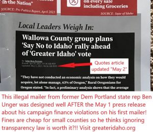 A portion of a campaign mailing received last week in Wallowa County